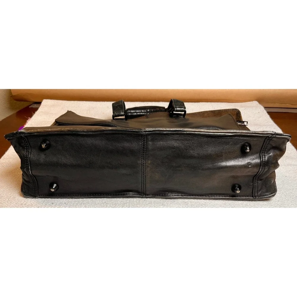 Scully Genuine Leather Brown Black Briefcase Work Bag Distressed Patina